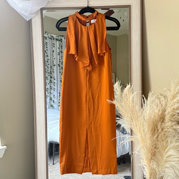 Elliatt Orange Maxi Formal Dress Choker Ruffle Front Slit Cocktail Party Wedding
